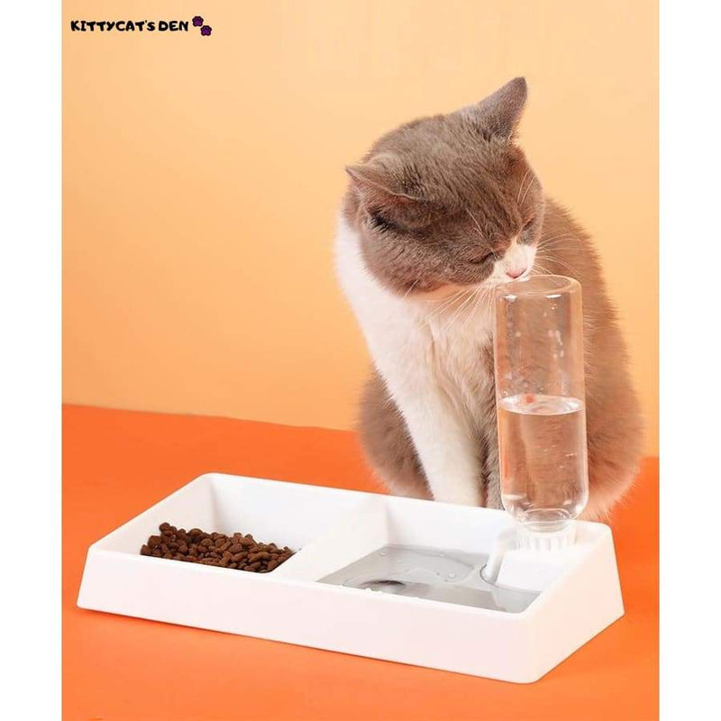 2-in-1 Cat Food Bowl with Automatic Water Dispenser(Water 