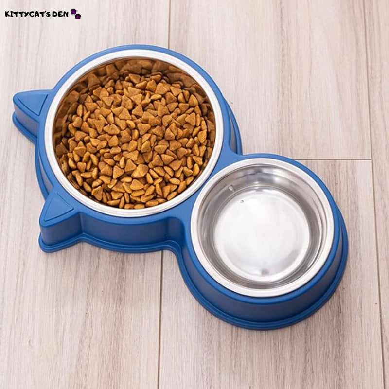 Big Double Stainless Steel Cat Bowls for Food and Water - 