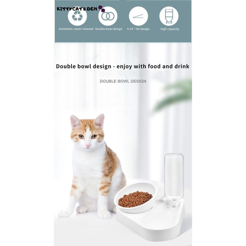 Double Cat Food Bowl + Automatic Feeder/Water Dispenser - 