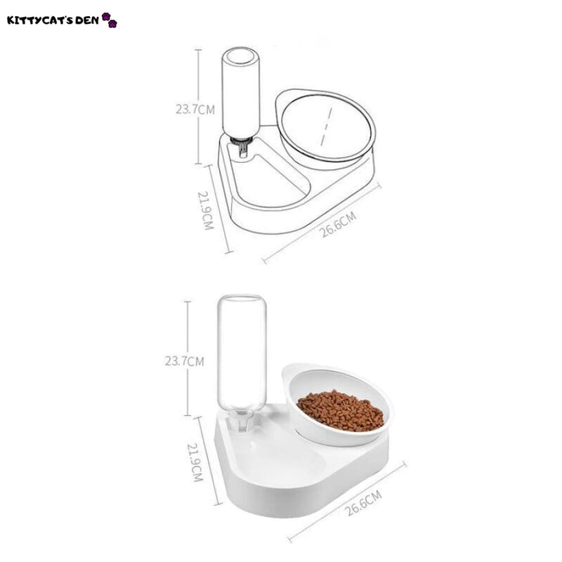 Double Cat Food Bowl + Automatic Feeder/Water Dispenser - 