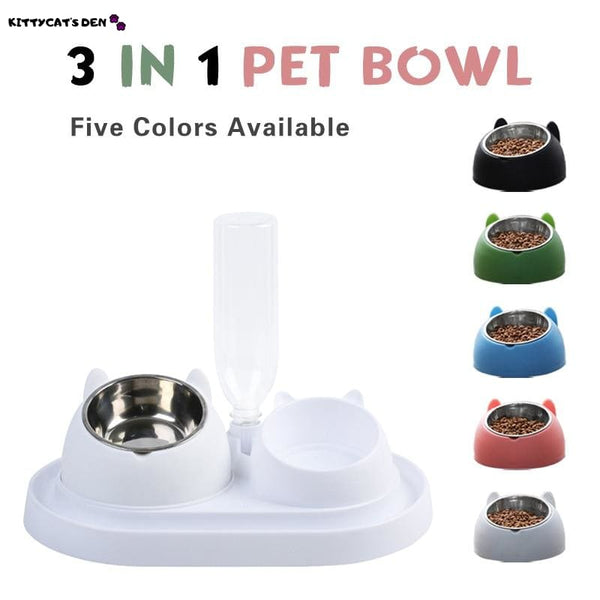 Elevated Stainless Steel 15 Degrees Tilted Cat Bowl & 