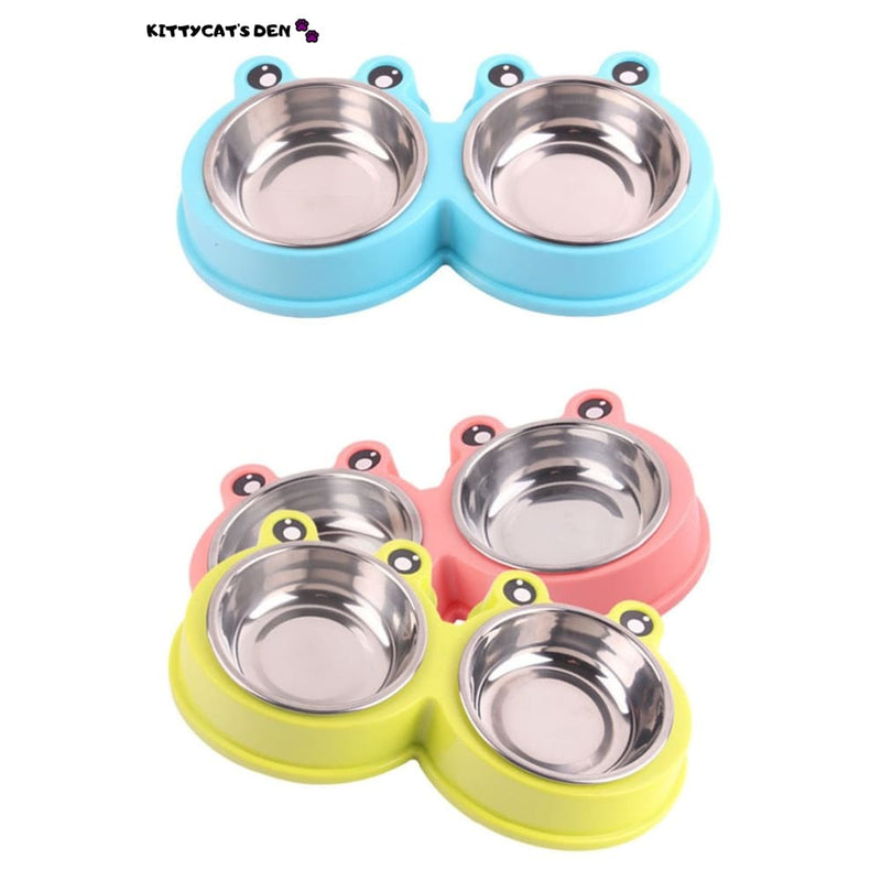 Non-slip Durable Stainless Steel Double Cat Bowls for Food &