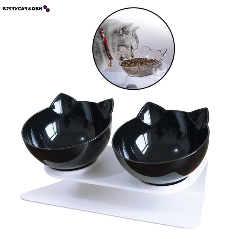 Elevated Cat Bowls, 15° Tilted Raised Cat Food Bowl, Anti Vomit Stand Cat  Feeding Dishes Set with 2 Stainless Bowls,Non-Slip Whisker Fatigue Cat  Bowls