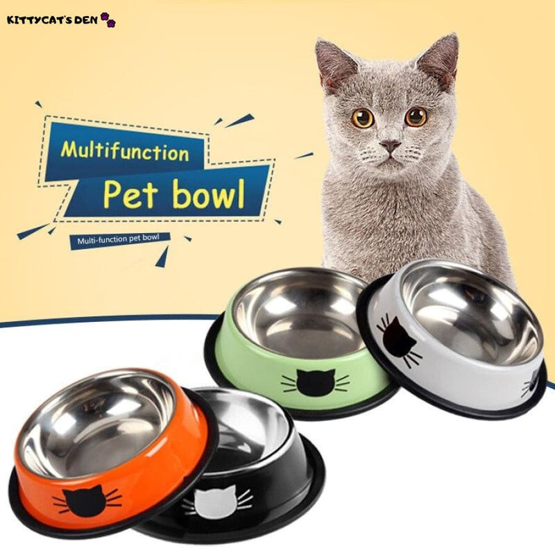 Stainless Steel Cat Bowl for Food or Water with Cartoon 