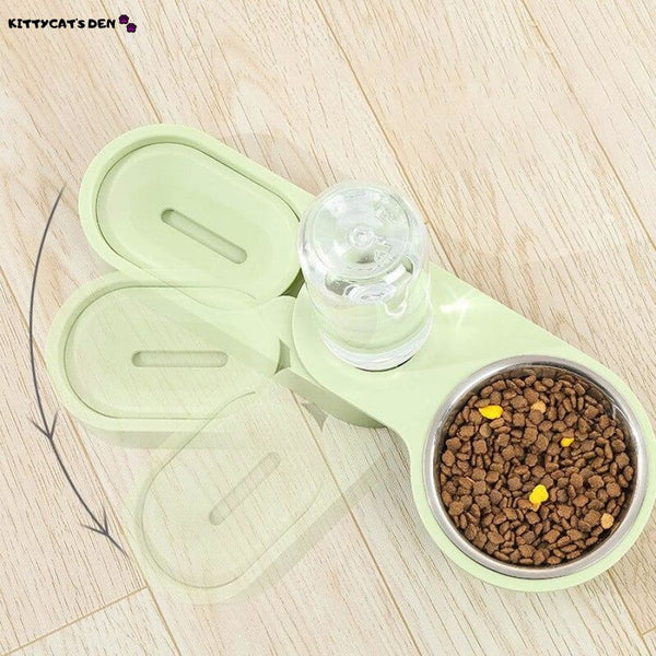 Stainless Steel Cat Food Bowl with Automatic Rotatable Water