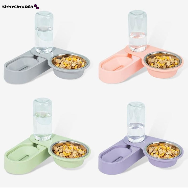 Stainless Steel Cat Food Bowl with Automatic Rotatable Water