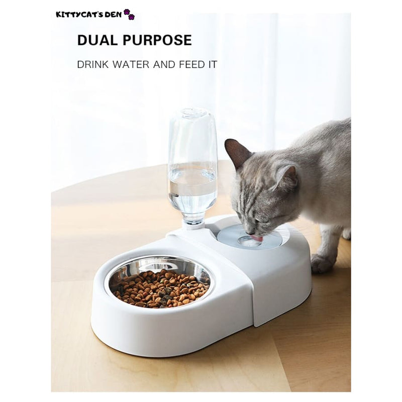 Stainless Steel Cat Food Bowl With Automatic Water Dispenser
